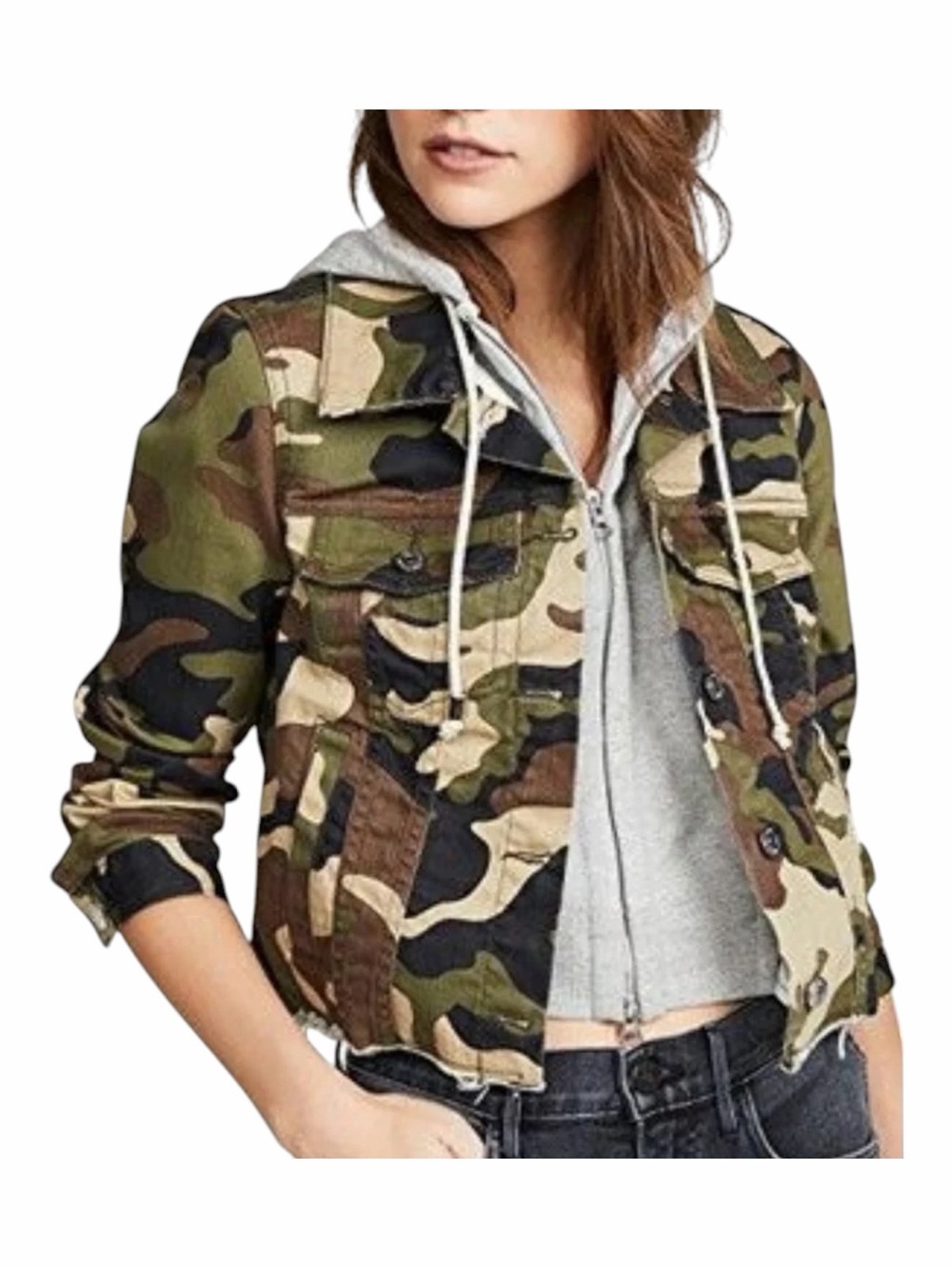 Veronica Beard Cara Camo Denim Jacket With Dickey Size Small